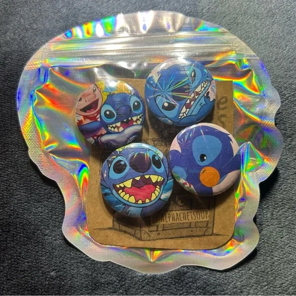 Lilo & Stitch Handmade Button Set 1.25in Disney Pins Blue Stitch - Picture 8 of 9